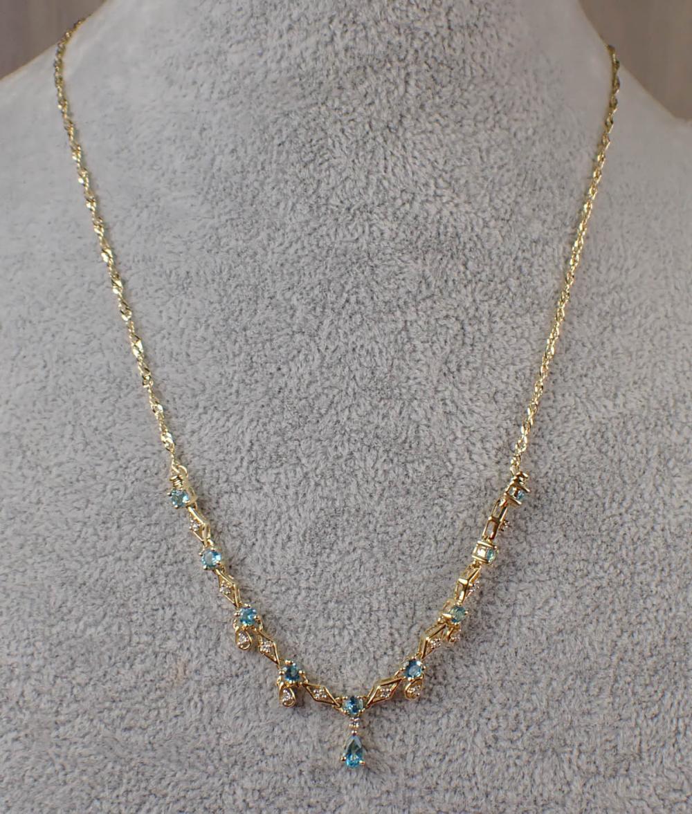 Appraisal: ALWAND VAHAN SIGNED BLUE TOPAZ AND DIAMOND NECKLACE The k