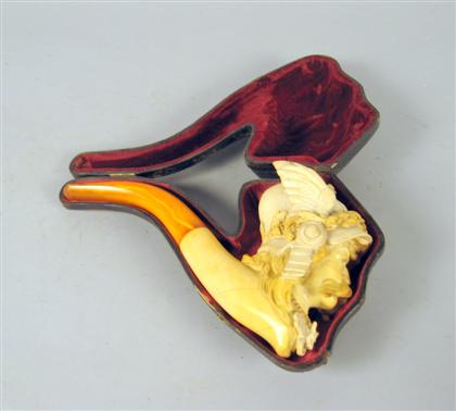 Appraisal: Carved meerschaum pipe and case Possibly depicting Siegfried in a