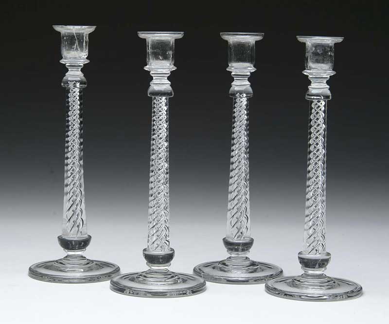 Appraisal: SET OF FOUR FINE ANTIQUE ROAN AIR TWIST CRYSTAL CANDLESTICKS