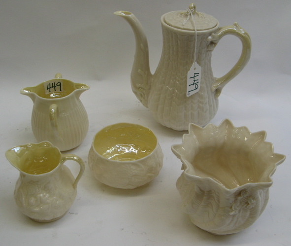 Appraisal: FIVE PIECES IRISH BELLEEK PORCELAIN various patterns including a teapot