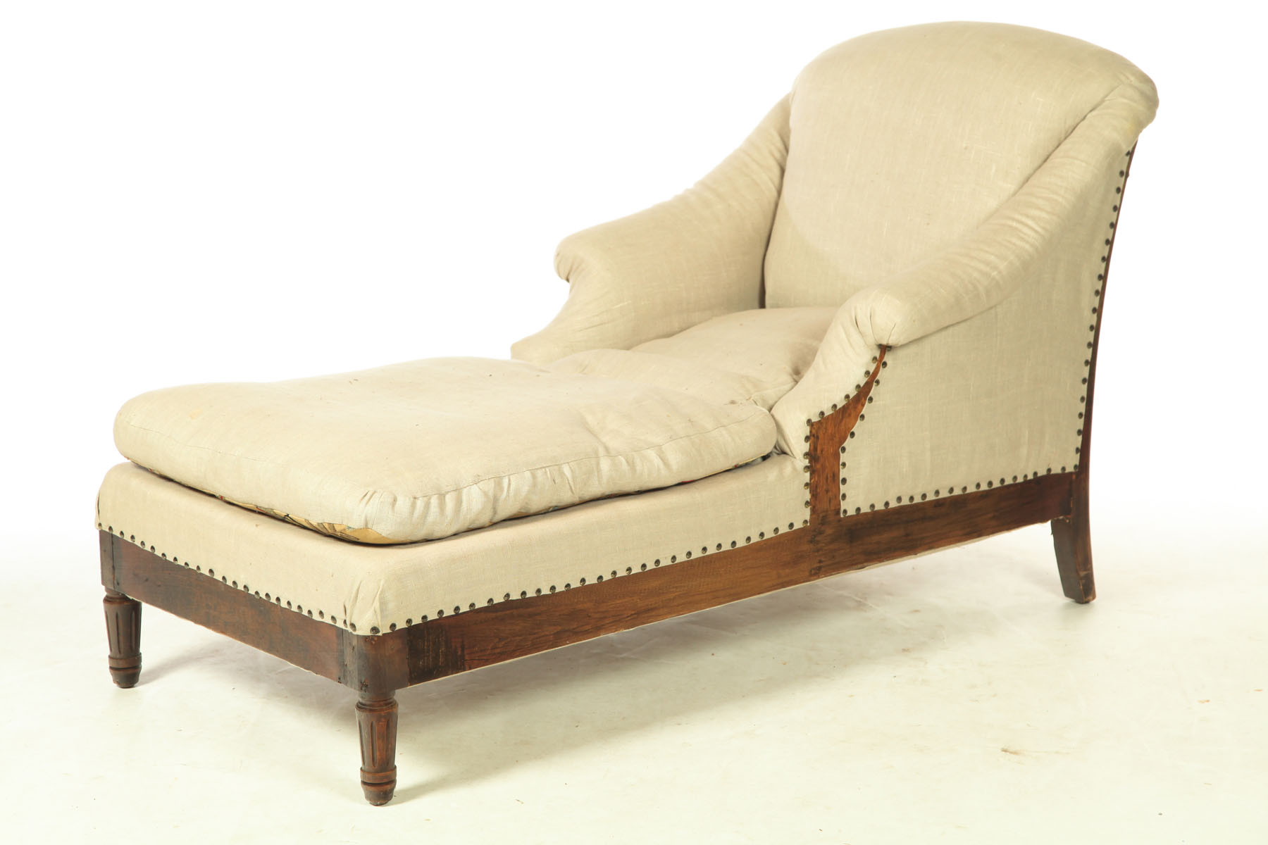 Appraisal: CHAISE LOUNGE Twentieth century hardwood frame with dark finish Re-upholstered