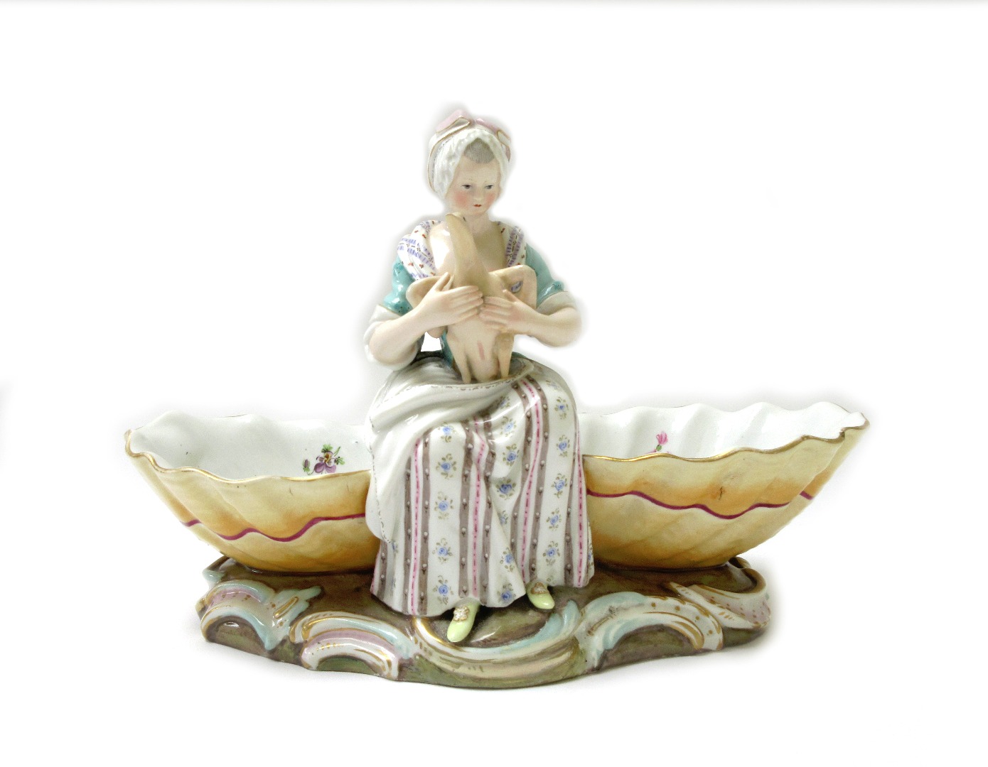 Appraisal: A Meissen porcelain figural sweetmeat dish late th century modelled