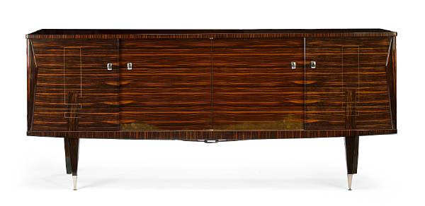 Appraisal: An Art Deco inlaid macassar ebony sideboard s reverse with