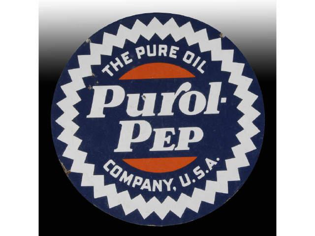 Appraisal: -Sided Porcelain Purol Pep Round Sign Description A few chips