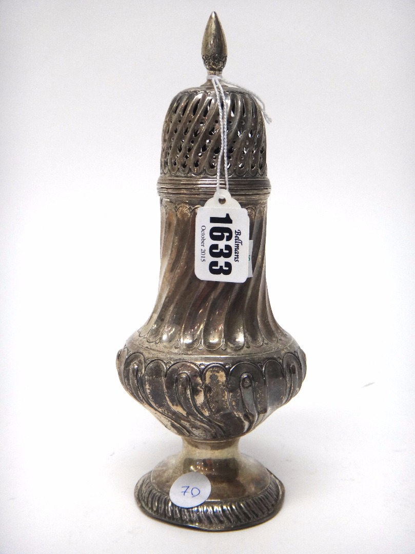 Appraisal: A Victorian silver sugar caster of baluster form with spiral