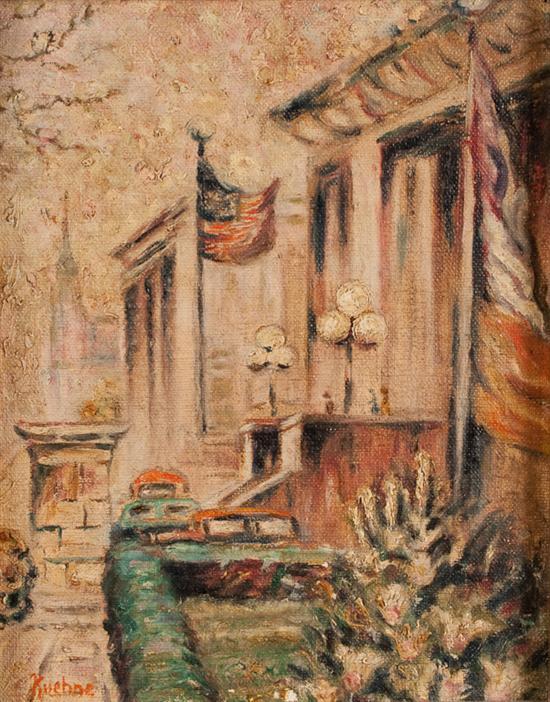 Appraisal: Max Kuehne American - Courthouse oil on canvas mounted on