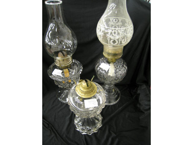 Appraisal: Victorian Glass Oil Lamps with chimneys