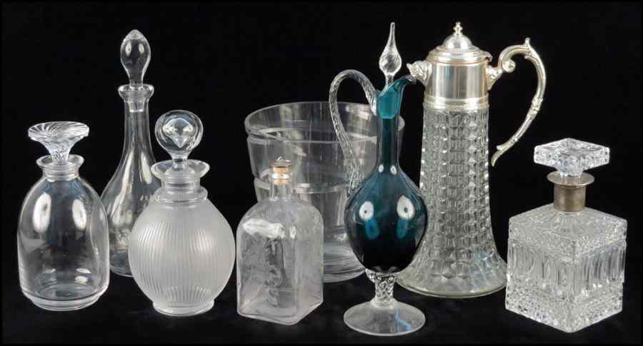 Appraisal: LALIQUE FROSTED GLASS DECANTER Together with six glass decanters and