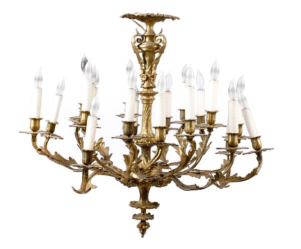 Appraisal: A Louis XV style gilt bronze twenty light chandelier height