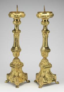 Appraisal: Rococo Revival style candle prickets h Pair of gilt metal