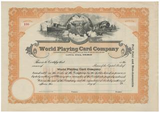 Appraisal: World Playing Card Co Stock Certificate To the best of