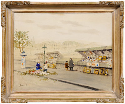 Appraisal: Andre Gisson painting New YorkConnecticut - booksellers along the Seine