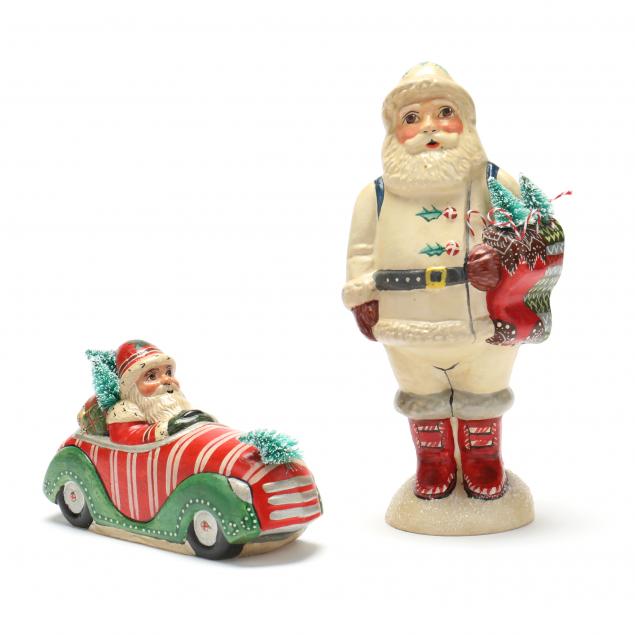 Appraisal: TWO VAILLANCOURT SANTA FIGURES Starlight Santa in sports car with