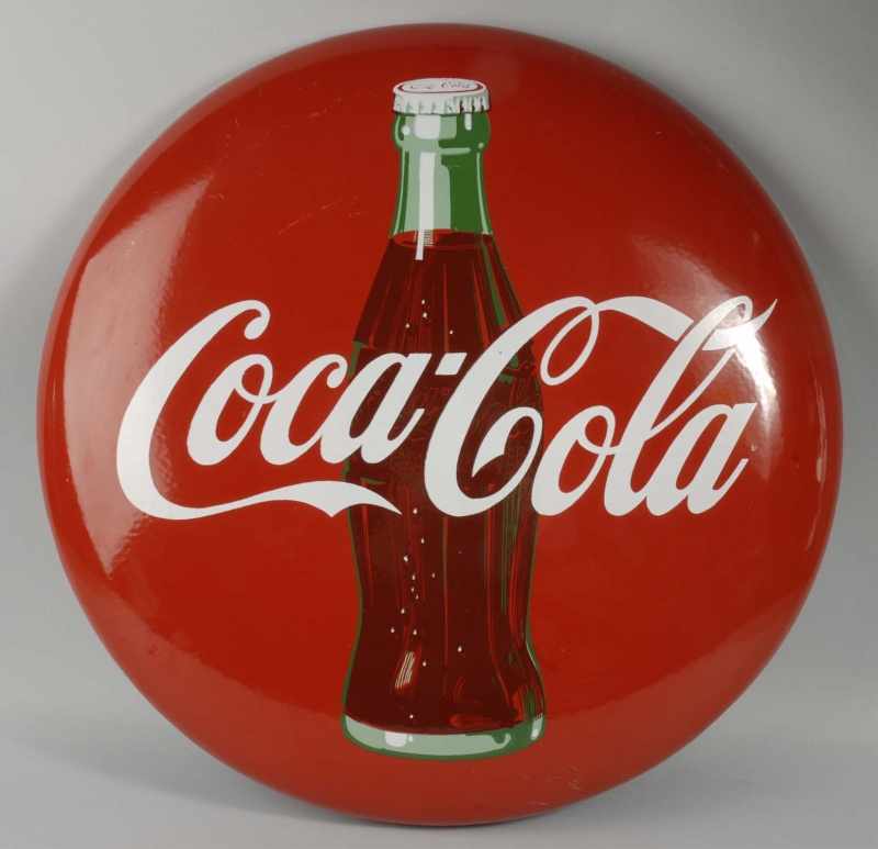 Appraisal: Porcelain Coca-Cola Button with Bottle Description s Chips to three