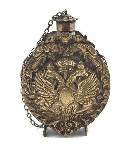 Appraisal: A Russian Brass Flask of circular form having crowned two-headed