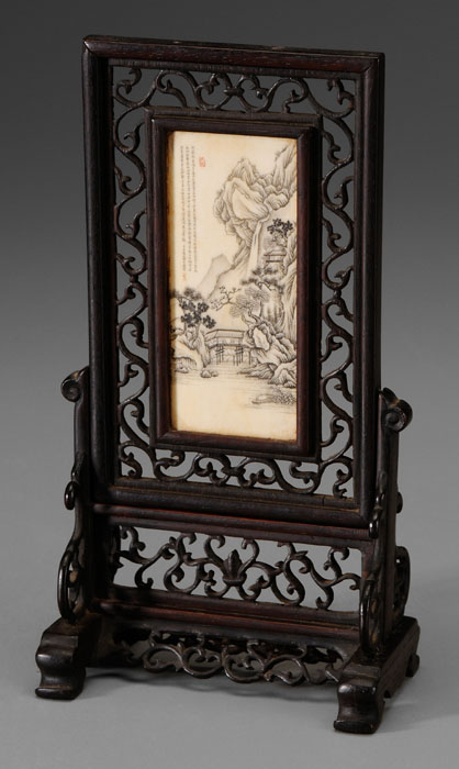 Appraisal: Miniature Table Screen Chinese late th early th century ivory