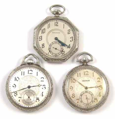 Appraisal: THREE AMERICAN WALTHAM OPENFACE POCKET WATCHES model size jewels c