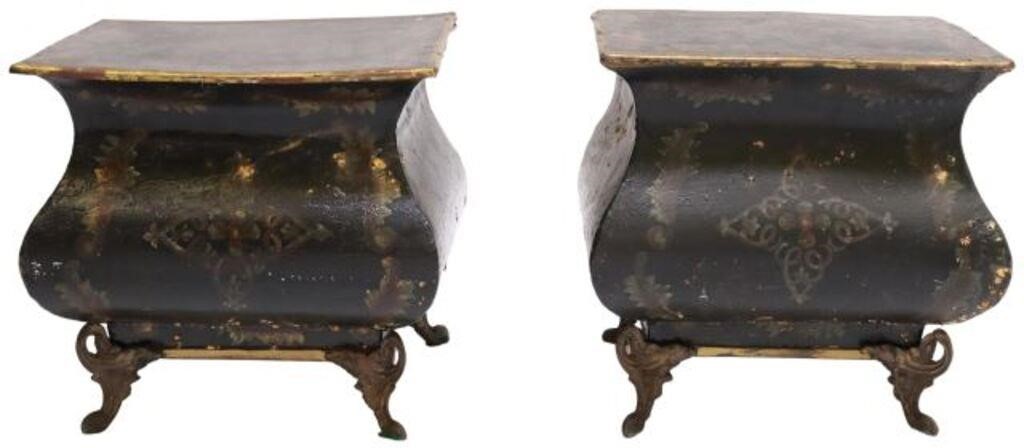 Appraisal: pair Tole-painted metal pedestal stands having rectangular top with gilt