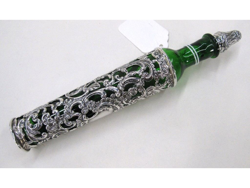 Appraisal: Silver topped and overlaid green glass scent bottle Birmingham