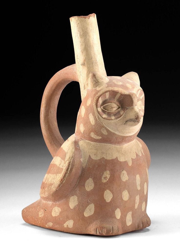 Appraisal: Moche Bichrome Owl Stirrup Vessel w TL ex-Museum Pre-Columbian North