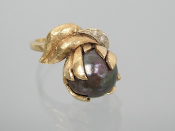 Appraisal: A Ladies' Tahitian Pearl and Diamond Flower Ring k yellow