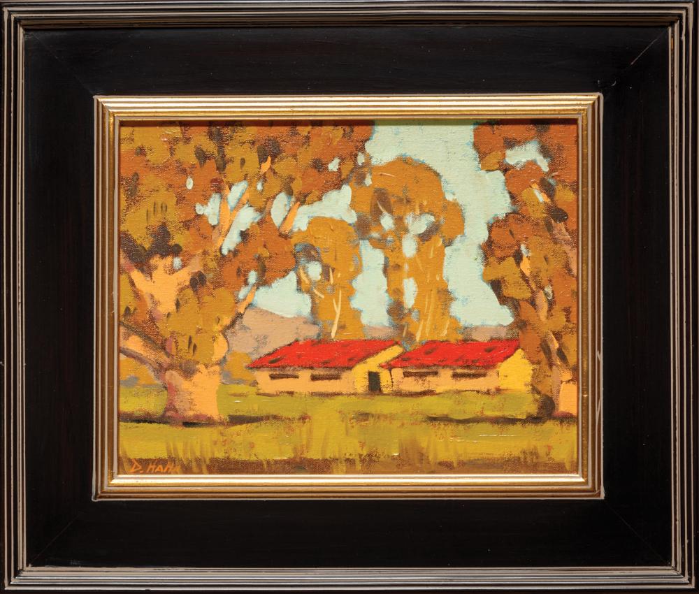 Appraisal: Donny Hahn American California th c Sunlit Cabins oil on