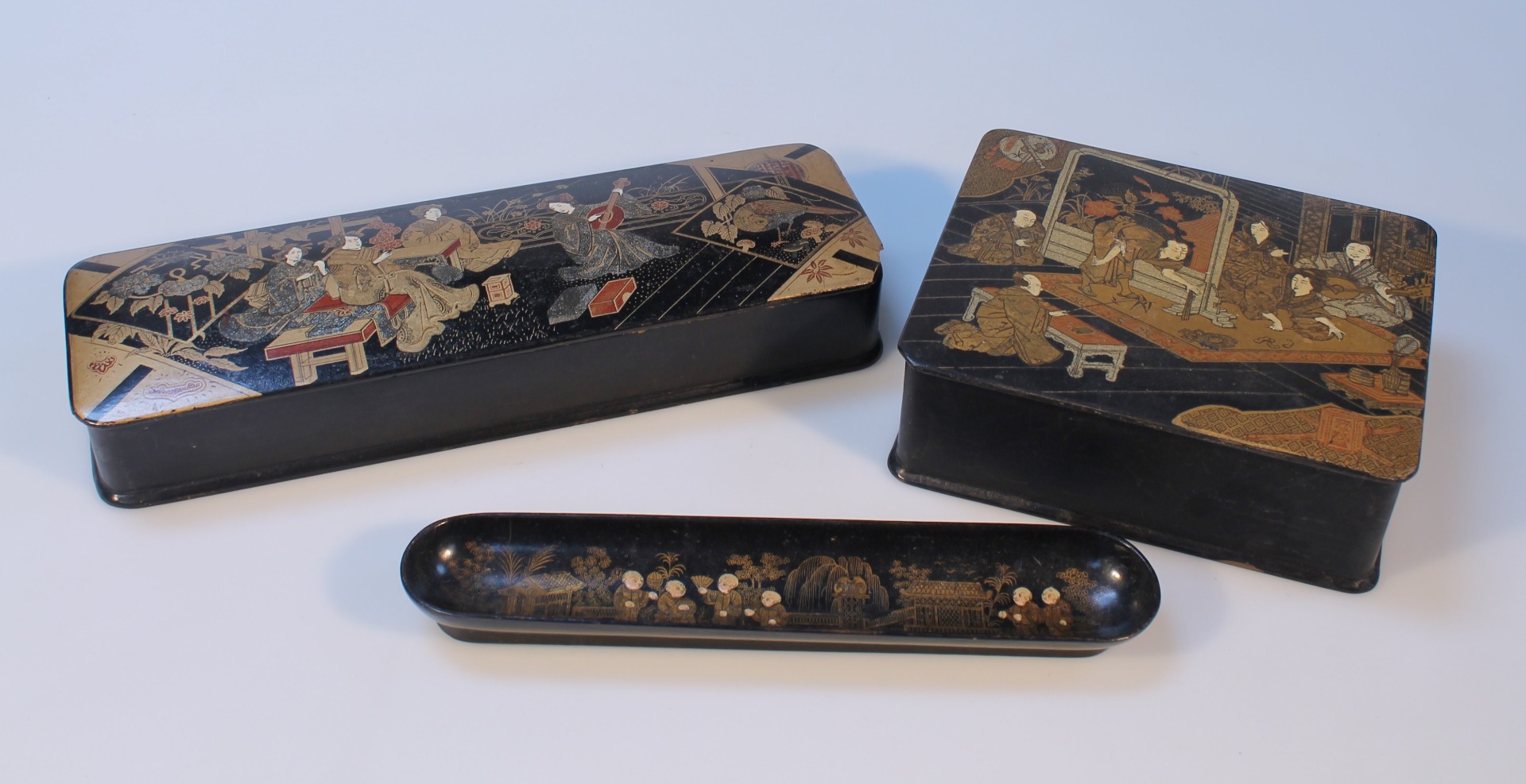 Appraisal: Various late thC early thC Japanese black lacquer comprising a