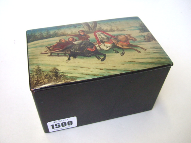 Appraisal: A papier mache box th century painted with a troika