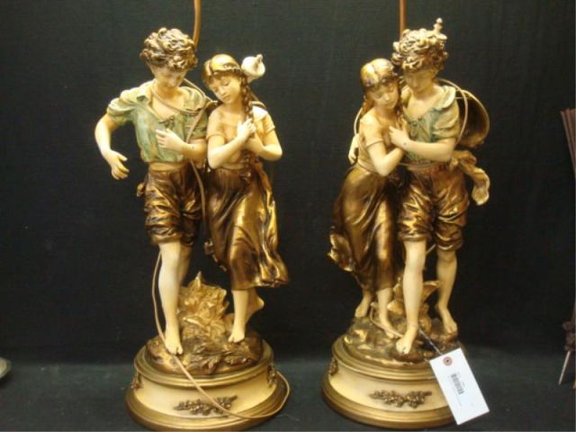 Appraisal: Pair of White Metal Paint Decorated Figural Lamps Dimensions high