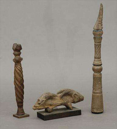 Appraisal: Three African Wood Carvings Taller piece in x in figure