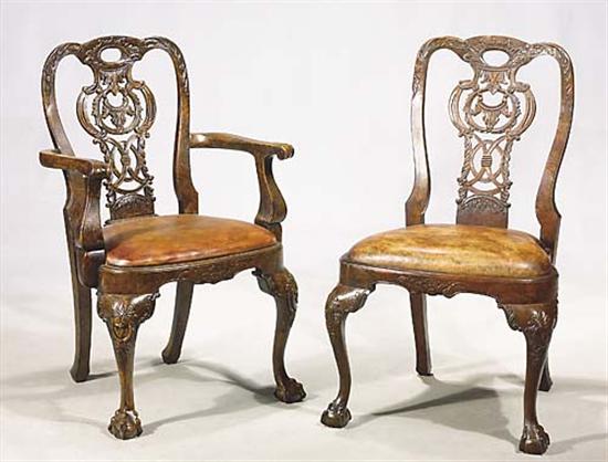 Appraisal: George II style carved and faux-painted dining chairs set of