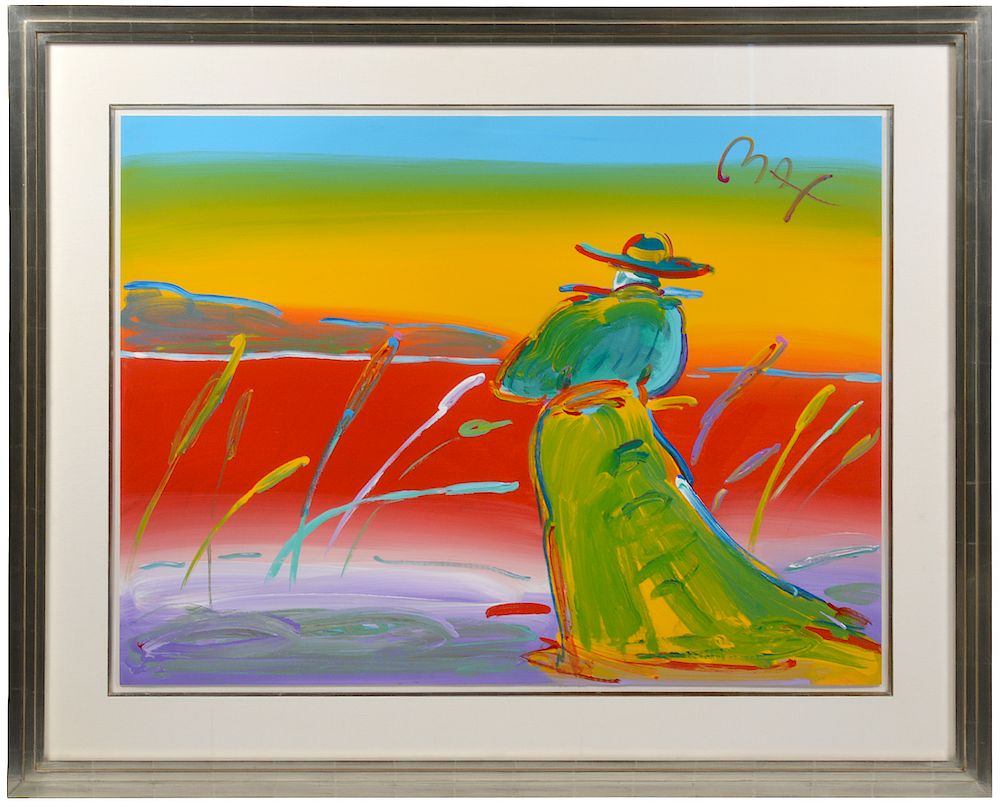 Appraisal: Peter Max 'Walking in Reeds' Acrylic on Paper Peter Max