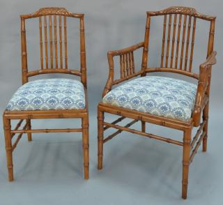 Appraisal: Set of six faux bamboo dining chairs each with lattice