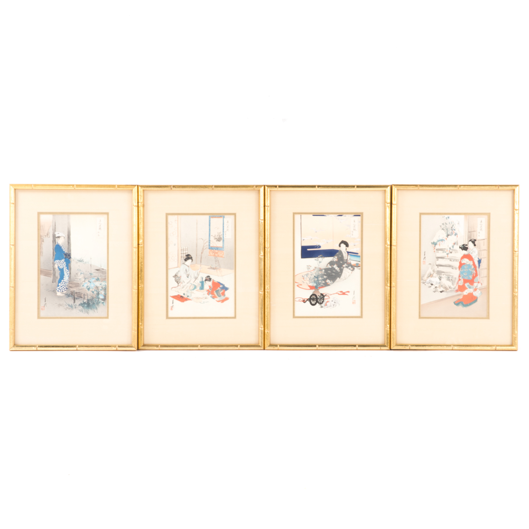 Appraisal: Gekko Ogata Four color woodblock prints framed Japanese - Depicting