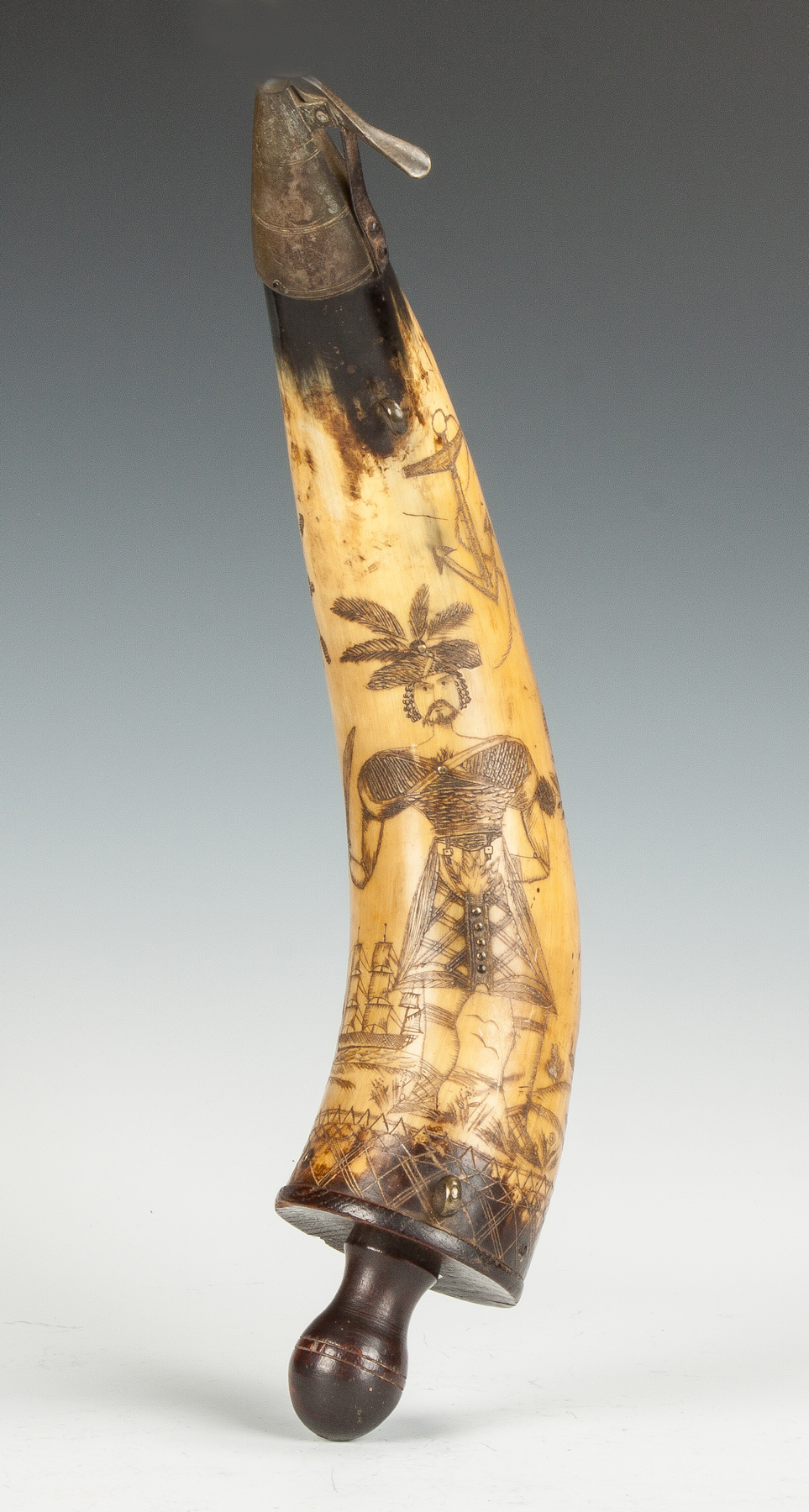 Appraisal: Scottish Powder Horn Initialed NS with crown Sailing ships anchors