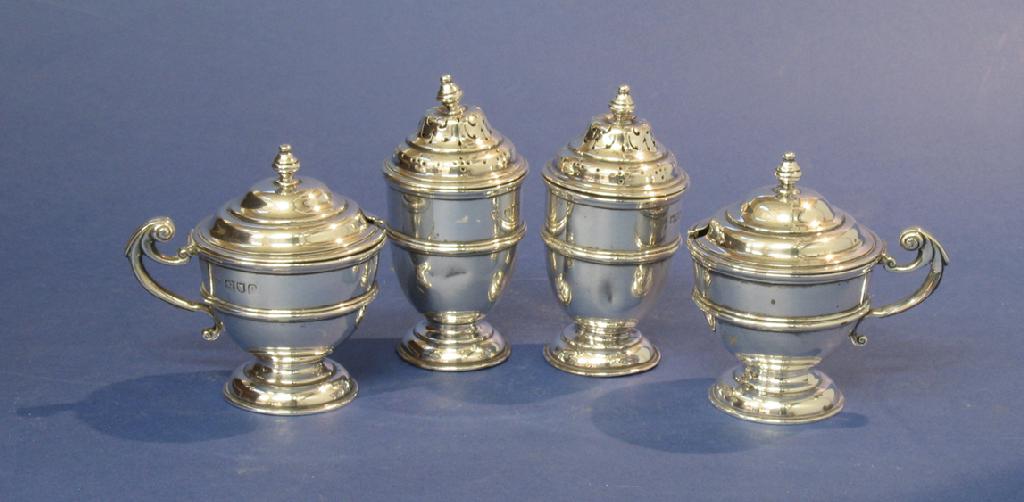 Appraisal: A FOUR PIECE CONDIMENT SET of tapering circular form with