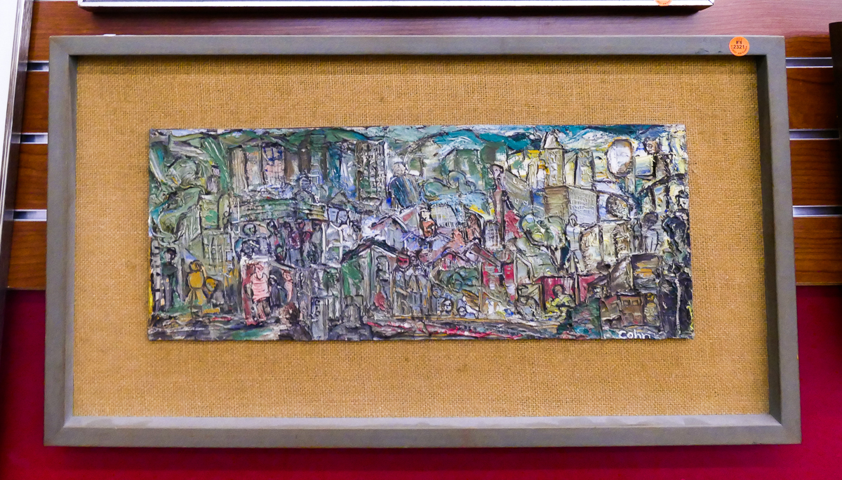 Appraisal: Lorrane Cohn 'People in the City' Midcentury Oil Painting Framed-