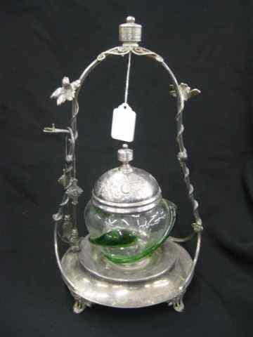 Appraisal: Victorian Silverplate Pickle Castor art glass insert with green tadpole