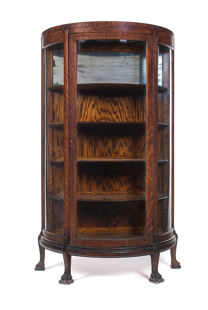 Appraisal: Oak Claw Footed Curved Glass China Cabinet Oak Claw Footed