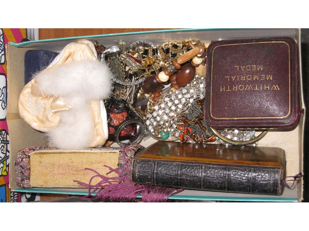 Appraisal: Box of costume jewellery bronze medals etc