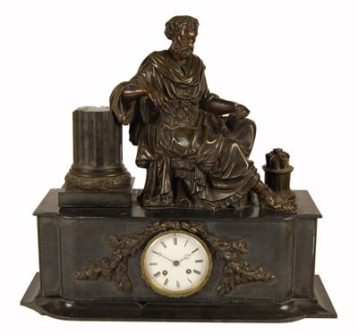 Appraisal: A th century French slate and bronze mantel clock the