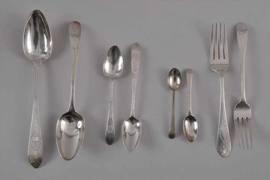 Appraisal: ASSEMBLED ENGLISH AND IRISH SILVER FLATWARE SERVICE Variously marked and