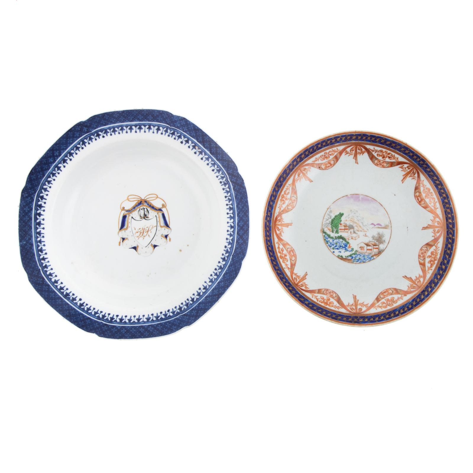 Appraisal: TWO CHINESE EXPORT PORCELAIN PLATES Includes plate with sepia swag