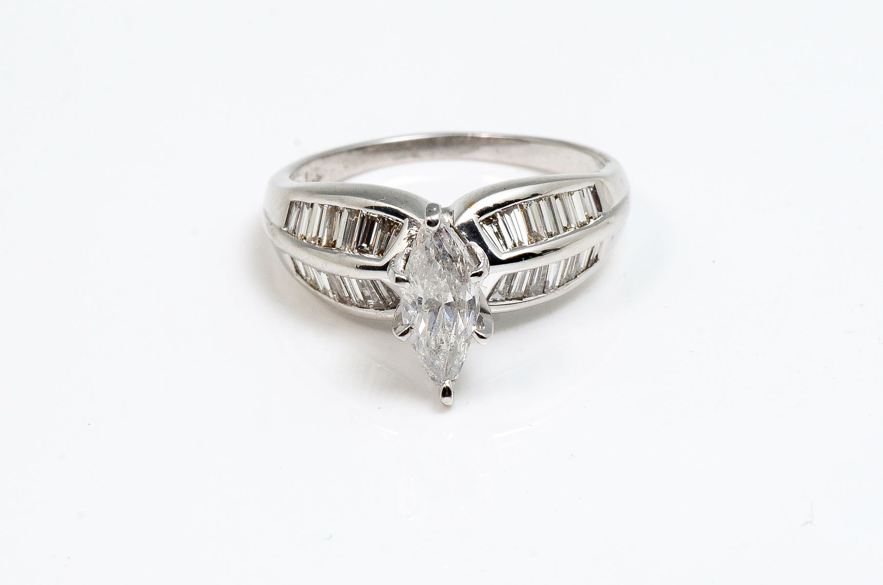 Appraisal: K CTW DIAMOND RING K white gold ring contains marquise