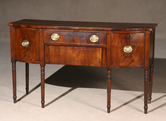 Appraisal: Regency Inlaid Mahogany Small Bow-Front Sideboard Early th Century Having