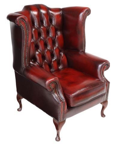 Appraisal: English Queen Anne style leather wingback armchair late th c