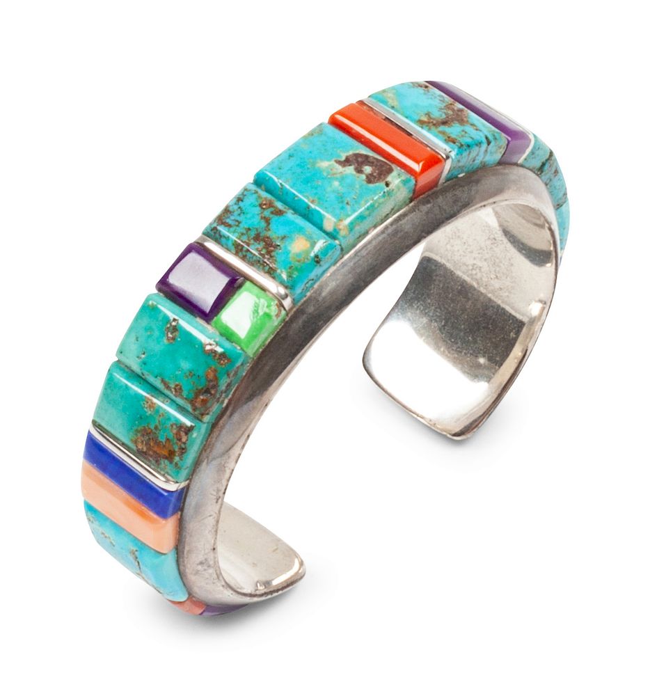 Appraisal: Wes Willie Dine b Sterling silver cuff bracelet with turquoise