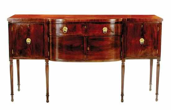 Appraisal: Philadelphia Sheraton mahogany swellfront sideboard circa shaped rectangular top over