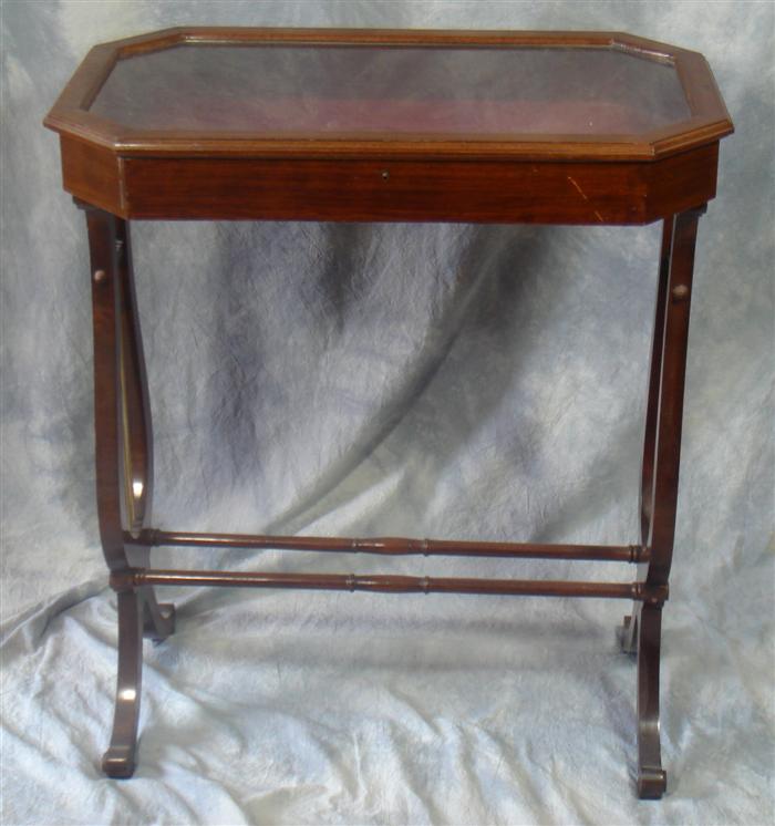 Appraisal: Regency style mahogany vitrine hinged lid table X high Estimate