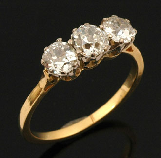 Appraisal: OLD EUROPEAN CUT THREE STONE DIAMOND RING IN CT GOLD